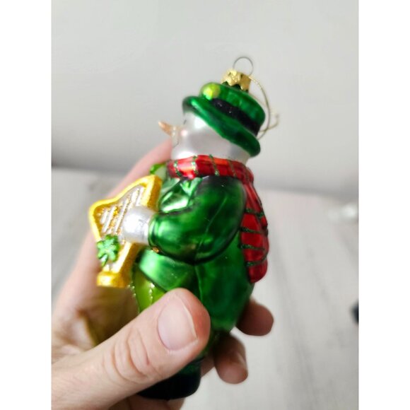 Glass snowman harp ornament three-leaf clover St Patrick's Day Xmas tree - Picture 3 of 8